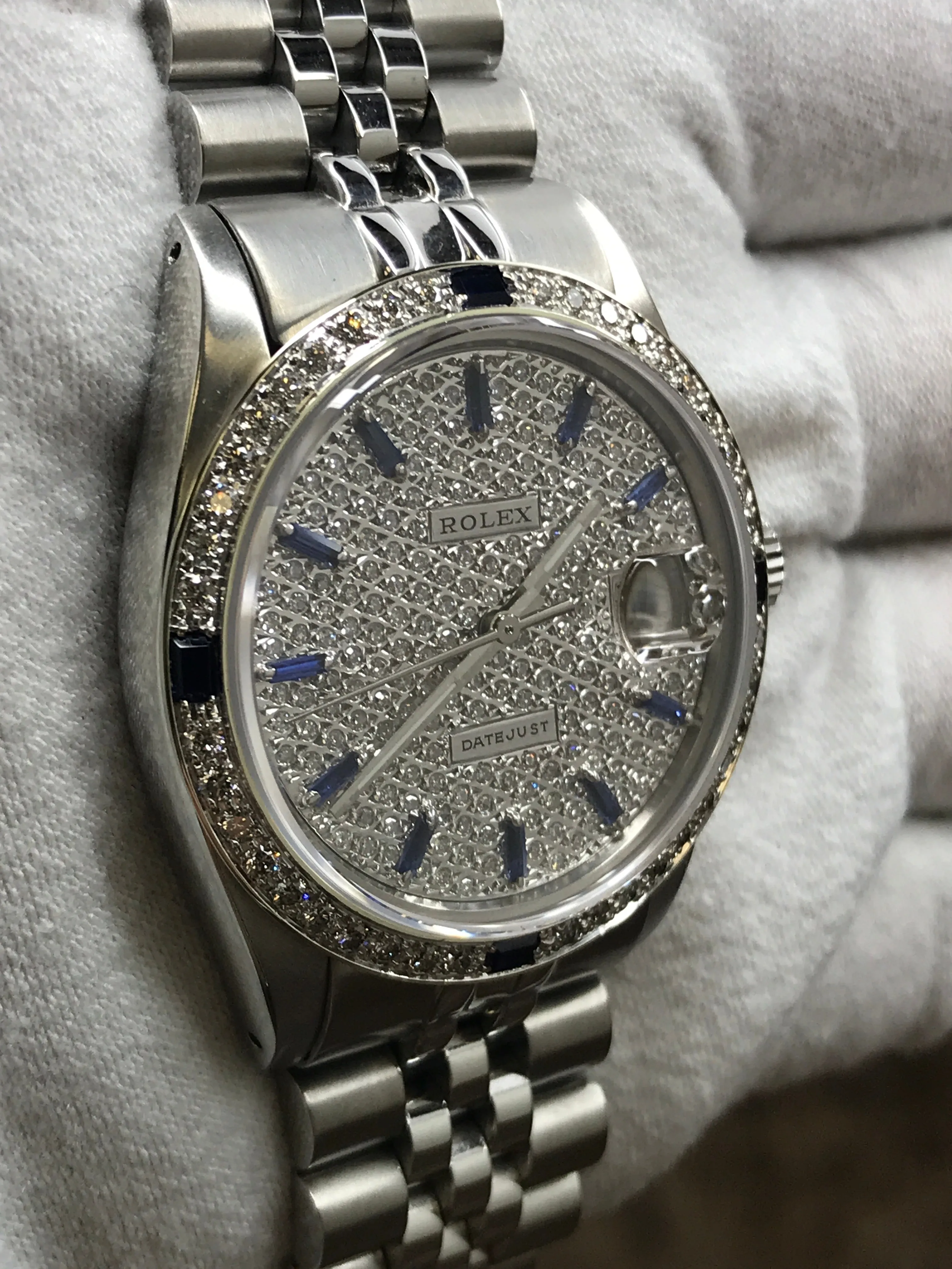 Rolex Datejust 36mm 16014 Custom Pave Diamonds Dial Automatic Watch