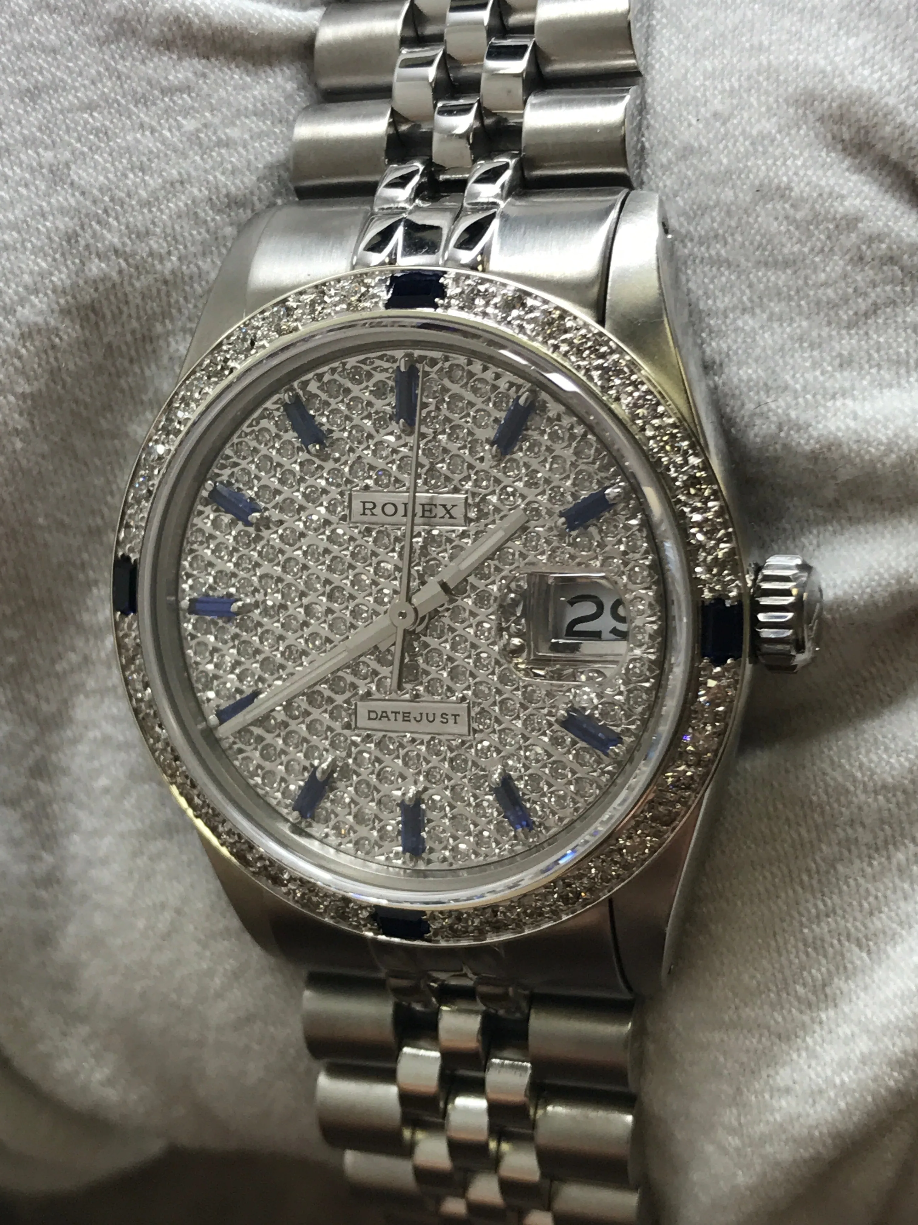 Rolex Datejust 36mm 16014 Custom Pave Diamonds Dial Automatic Watch