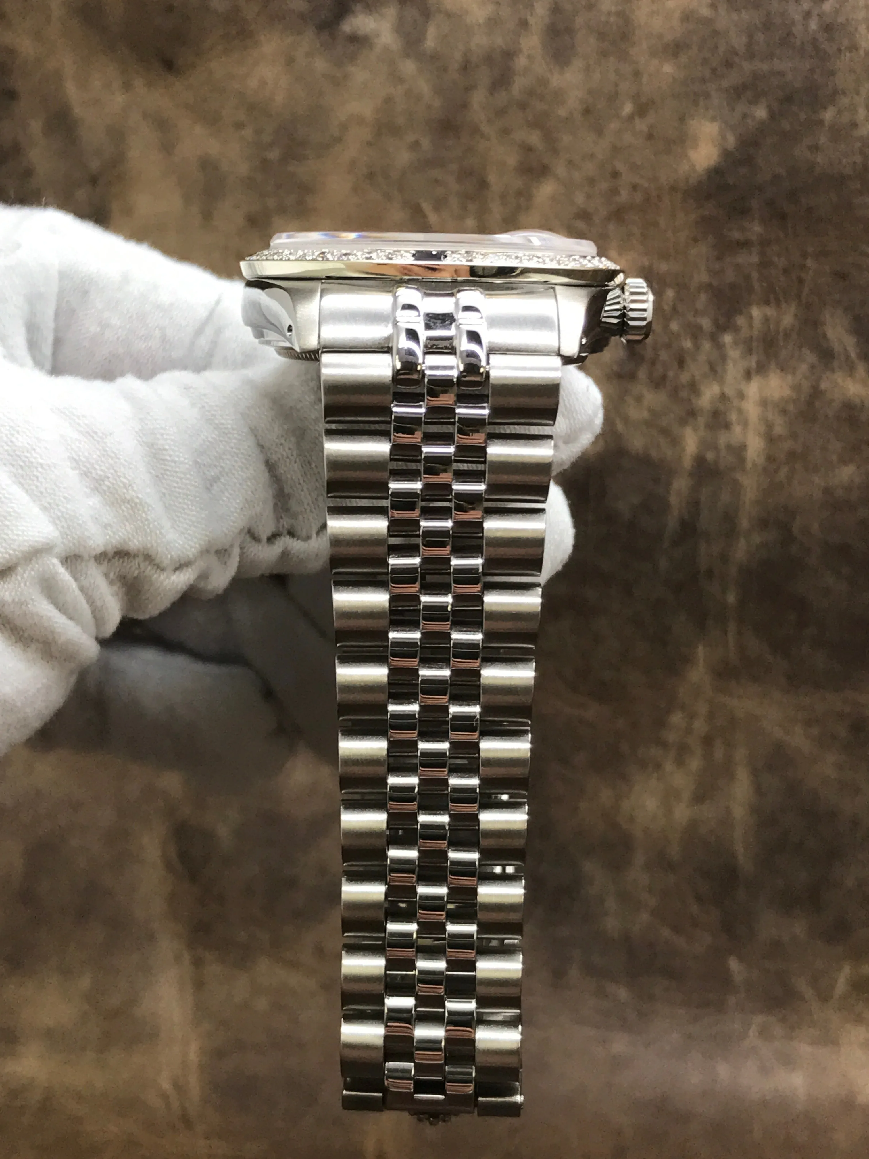 Rolex Datejust 36mm 16014 Custom Pave Diamonds Dial Automatic Watch