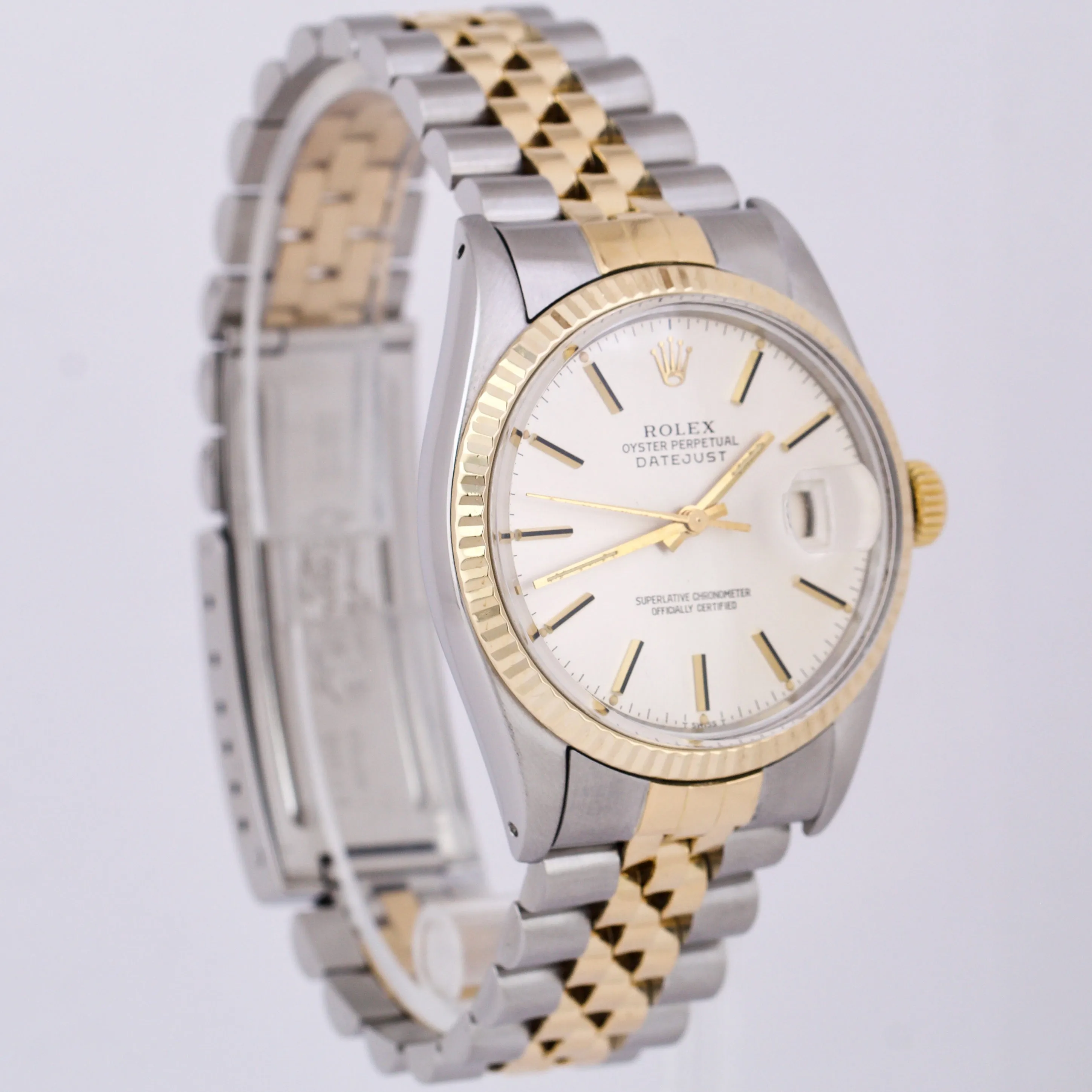 Rolex DateJust 36mm SILVER 18K Yellow Gold Stainless Steel Fluted Jubilee 16013