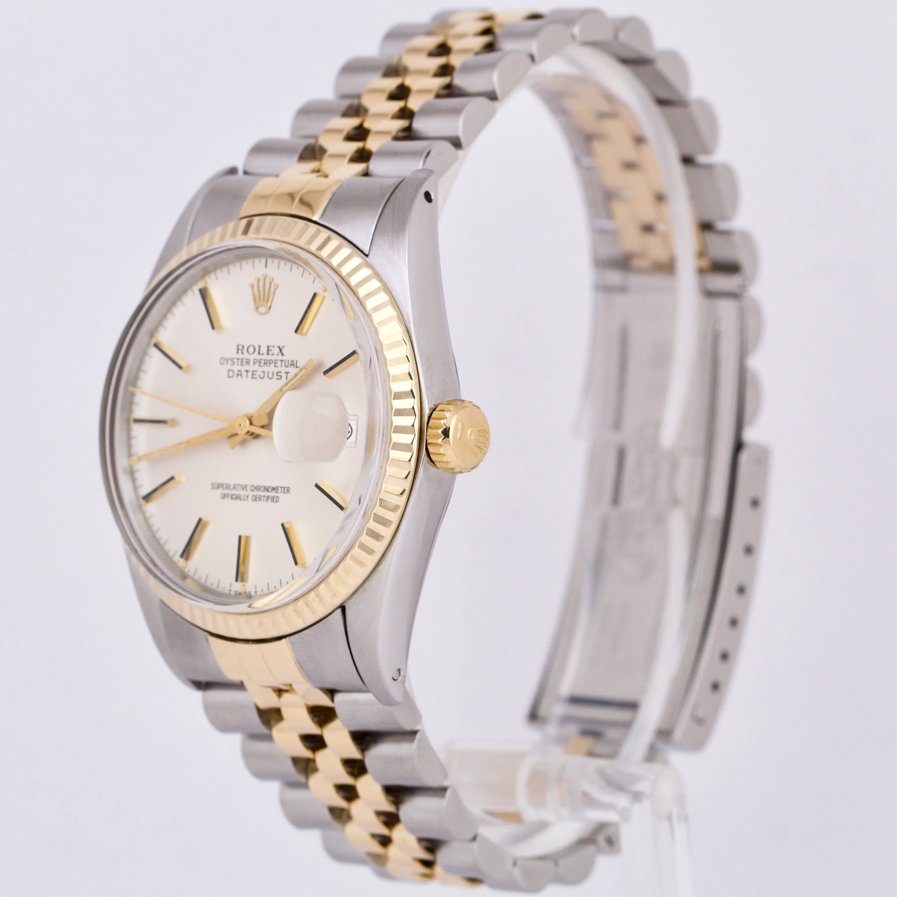 Rolex DateJust 36mm SILVER 18K Yellow Gold Stainless Steel Fluted Jubilee 16013