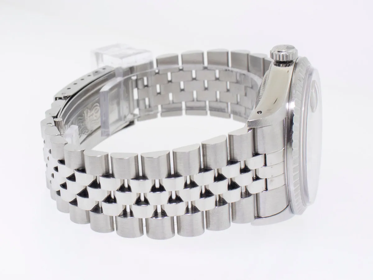 Rolex Datejust 36mm Stainless Steel Blue Stick Dial Engine Turned Bezel 16220