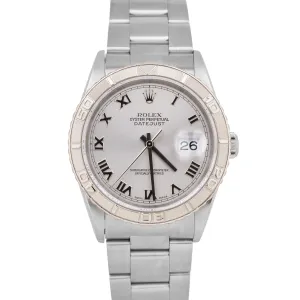 Rolex DateJust 36mm Turn-O-Graph Silver Roman Stainless Watch PAPERS 16264 B P