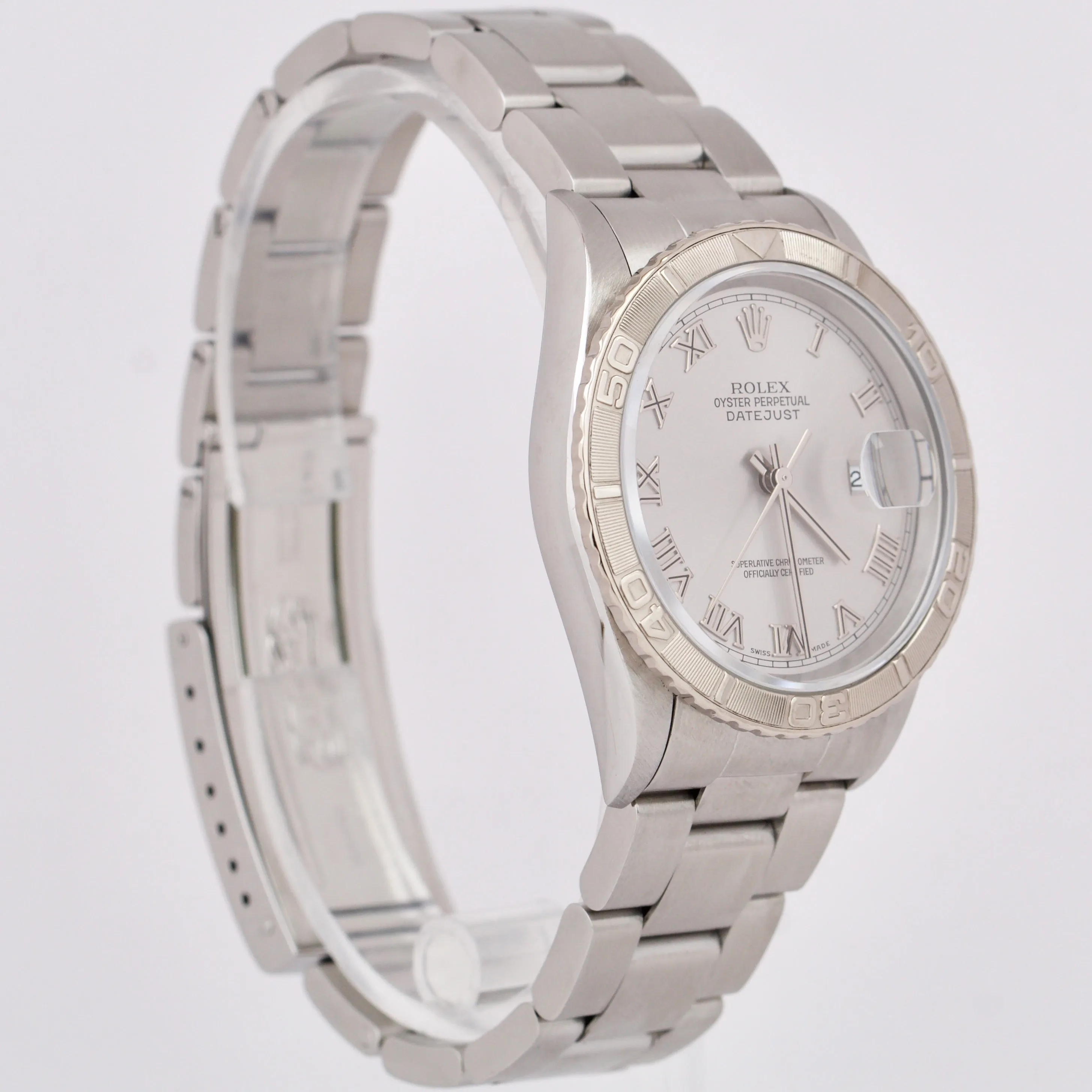 Rolex DateJust 36mm Turn-O-Graph Silver Roman Stainless Watch PAPERS 16264 B P