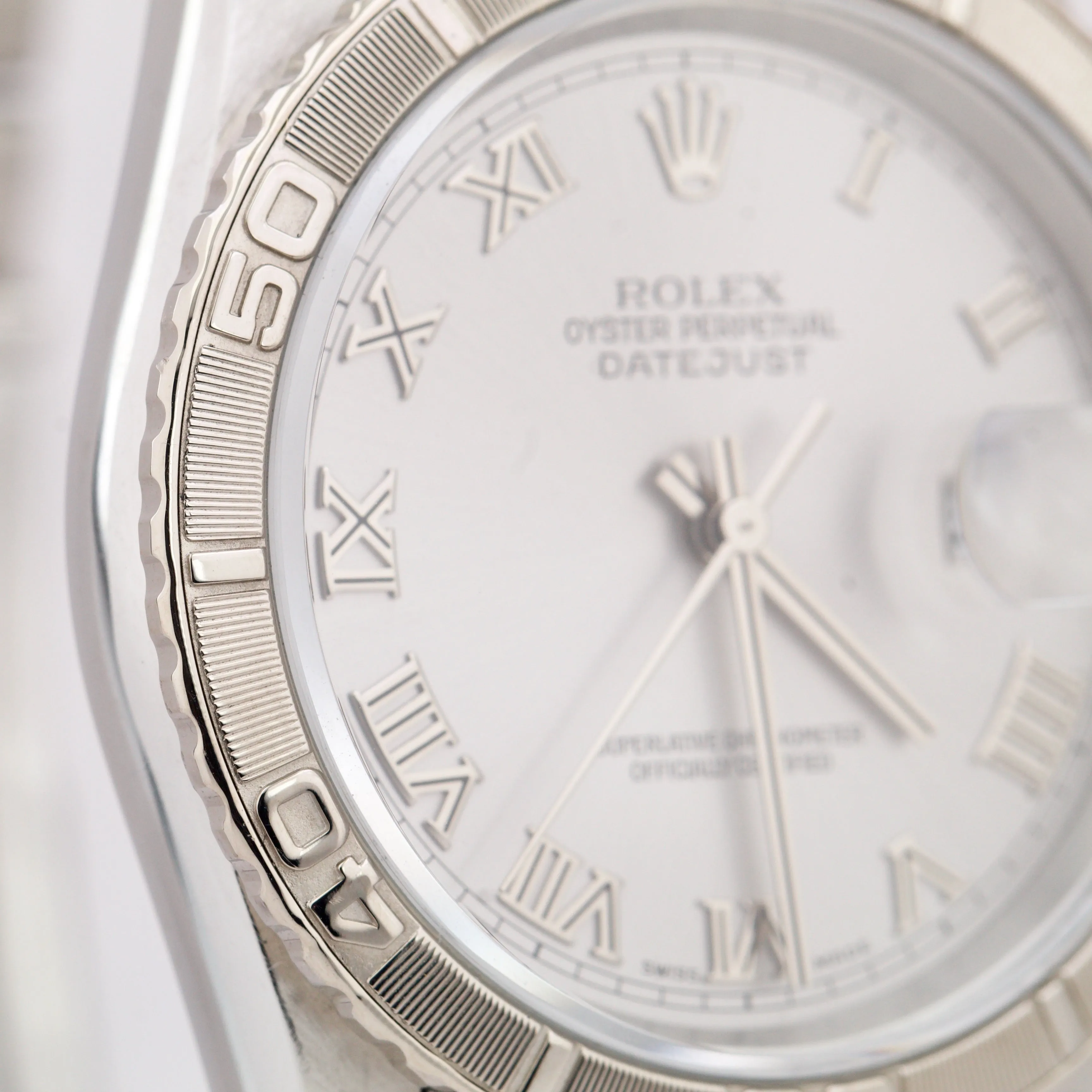 Rolex DateJust 36mm Turn-O-Graph Silver Roman Stainless Watch PAPERS 16264 B P