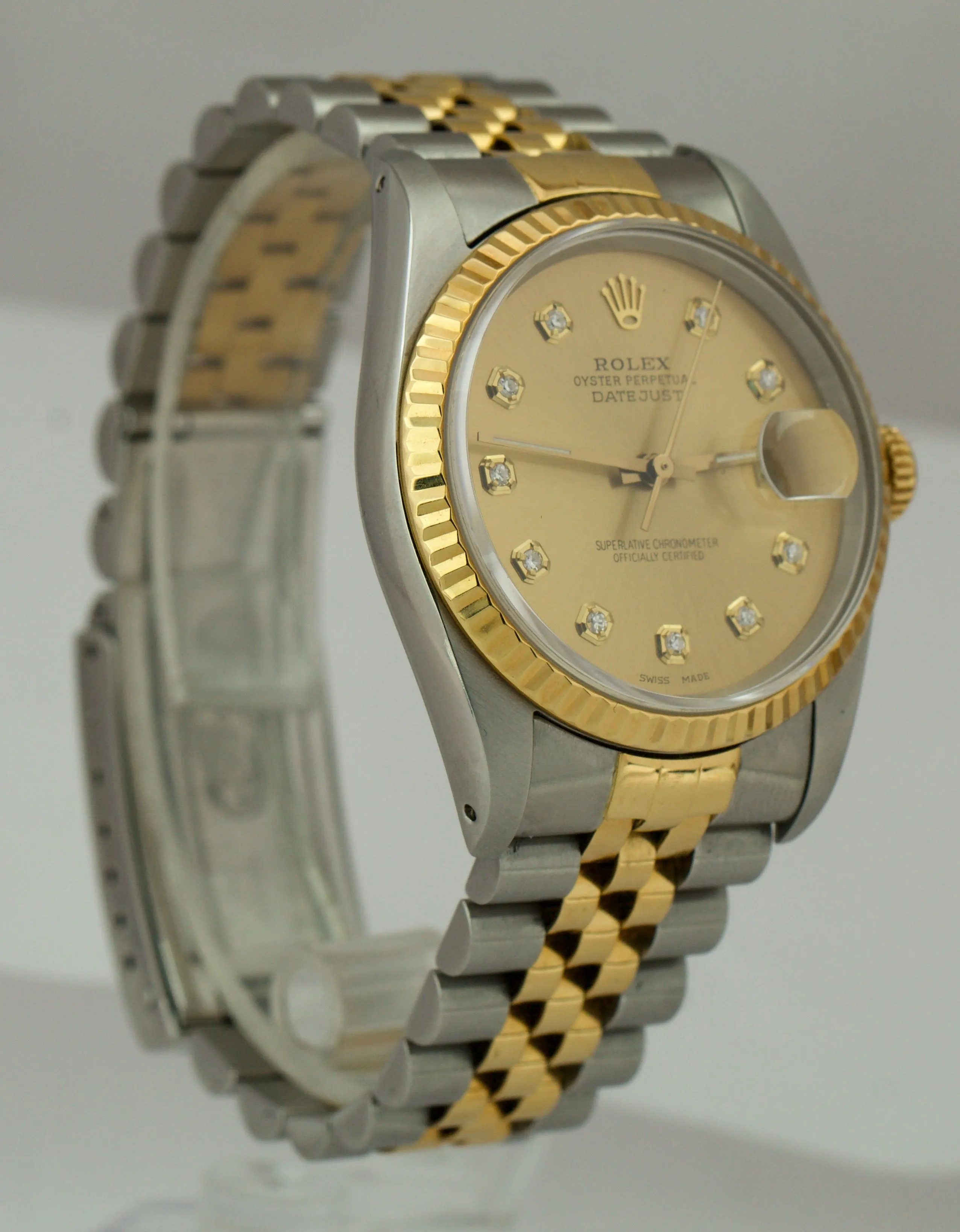 Rolex DateJust 36mm TwoTone Champagne Diamond 18K Gold Steel Jubilee Watch 16233