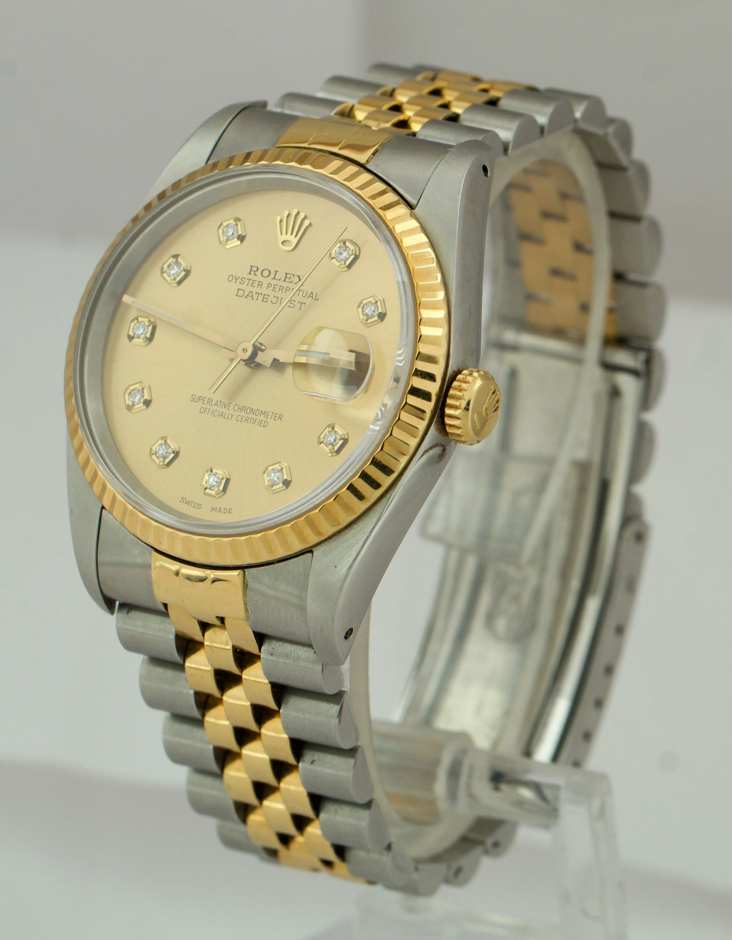 Rolex DateJust 36mm TwoTone Champagne Diamond 18K Gold Steel Jubilee Watch 16233