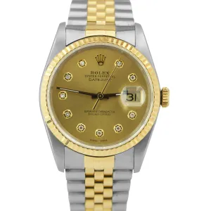 Rolex DateJust 36mm TwoTone Champagne Diamond 18K Gold Steel Jubilee Watch 16233