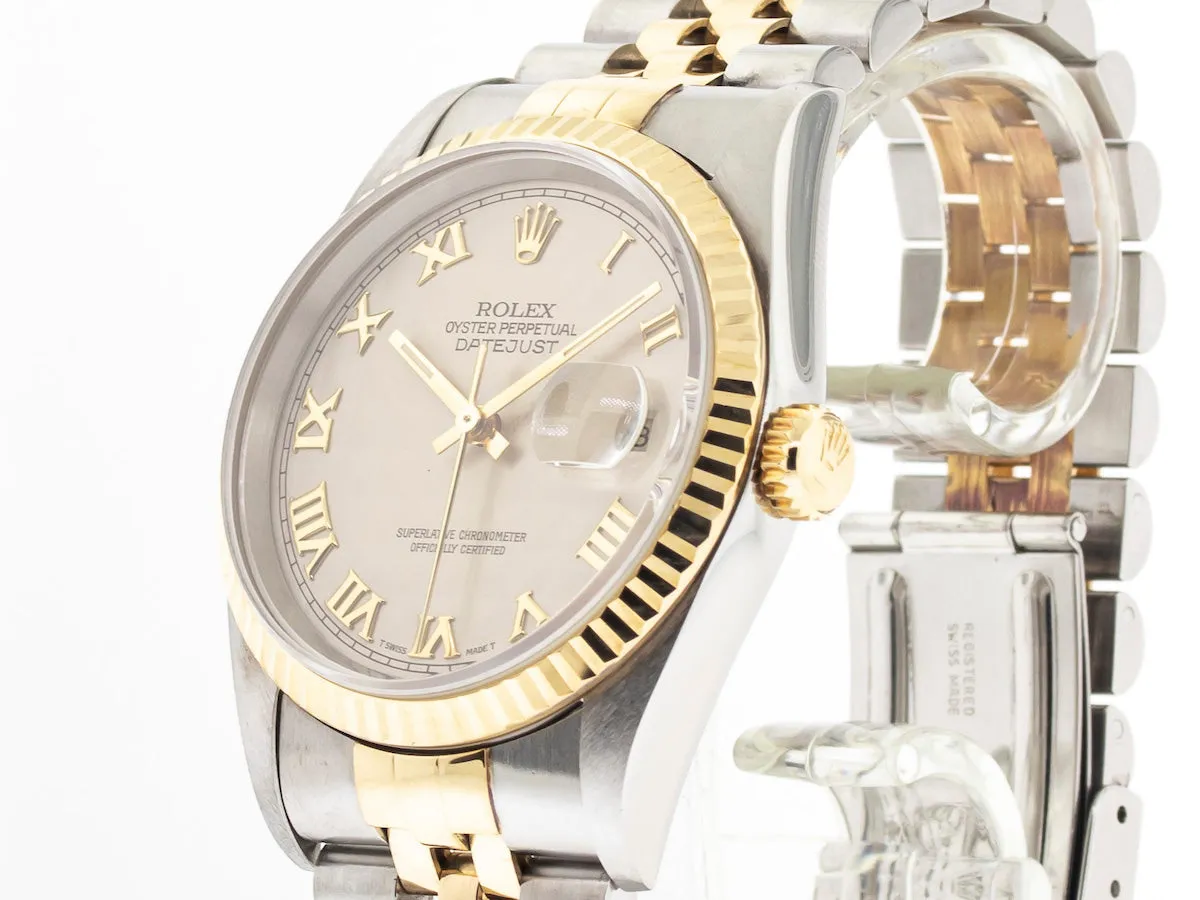 Rolex Datejust 36mm Yellow Gold & Steel Ivory Pyramid Dial & Fluted Bezel 16233