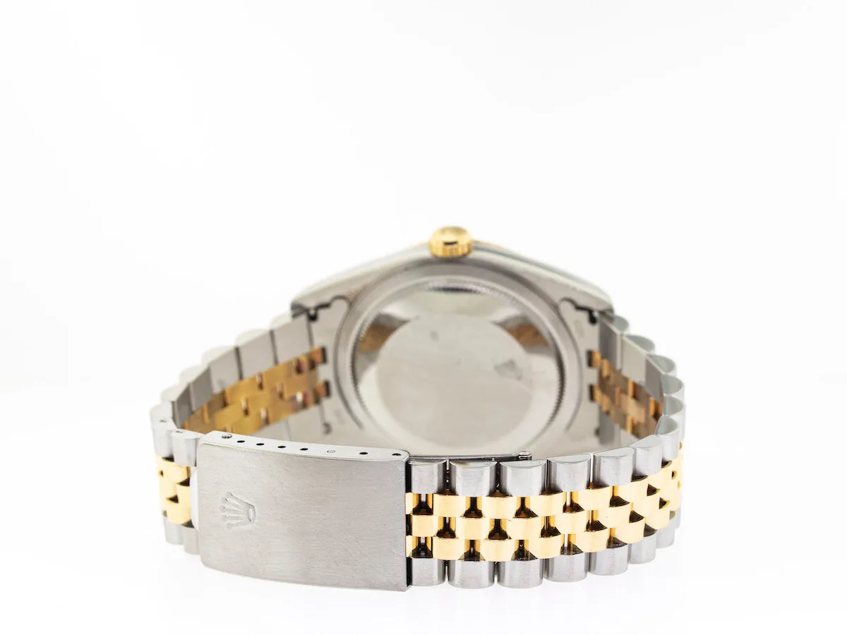 Rolex Datejust 36mm Yellow Gold & Steel Ivory Pyramid Dial & Fluted Bezel 16233
