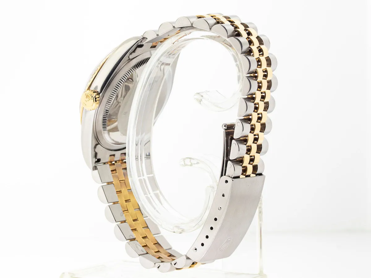 Rolex Datejust 36mm Yellow Gold & Steel Ivory Pyramid Dial & Fluted Bezel 16233