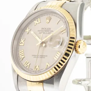 Rolex Datejust 36mm Yellow Gold & Steel Ivory Pyramid Dial & Fluted Bezel 16233