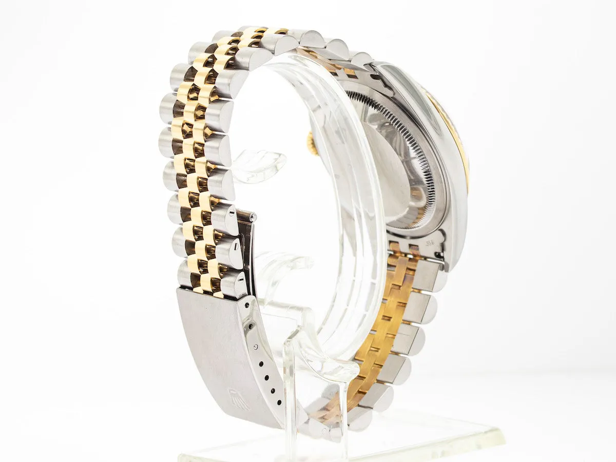 Rolex Datejust 36mm Yellow Gold & Steel Ivory Pyramid Dial & Fluted Bezel 16233
