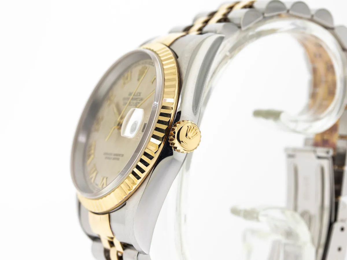 Rolex Datejust 36mm Yellow Gold & Steel Ivory Pyramid Dial & Fluted Bezel 16233