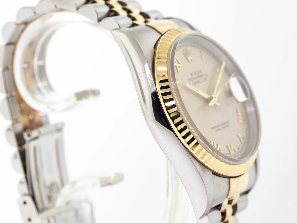 Rolex Datejust 36mm Yellow Gold & Steel Ivory Pyramid Dial & Fluted Bezel 16233