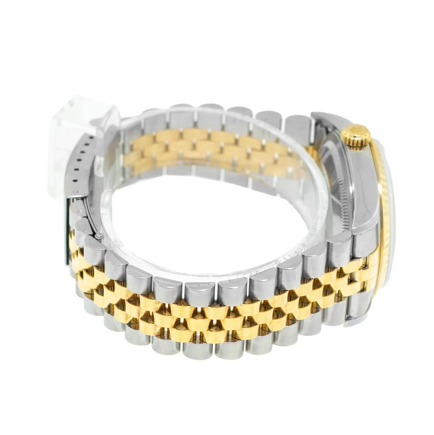 Rolex Datejust 36mm Yellow Gold Steel Mother of Pearl Diamond Dial, Fluted Bezel 16233