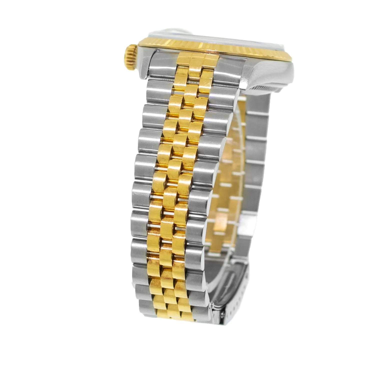 Rolex Datejust 36mm Yellow Gold Steel Mother of Pearl Diamond Dial, Fluted Bezel 16233
