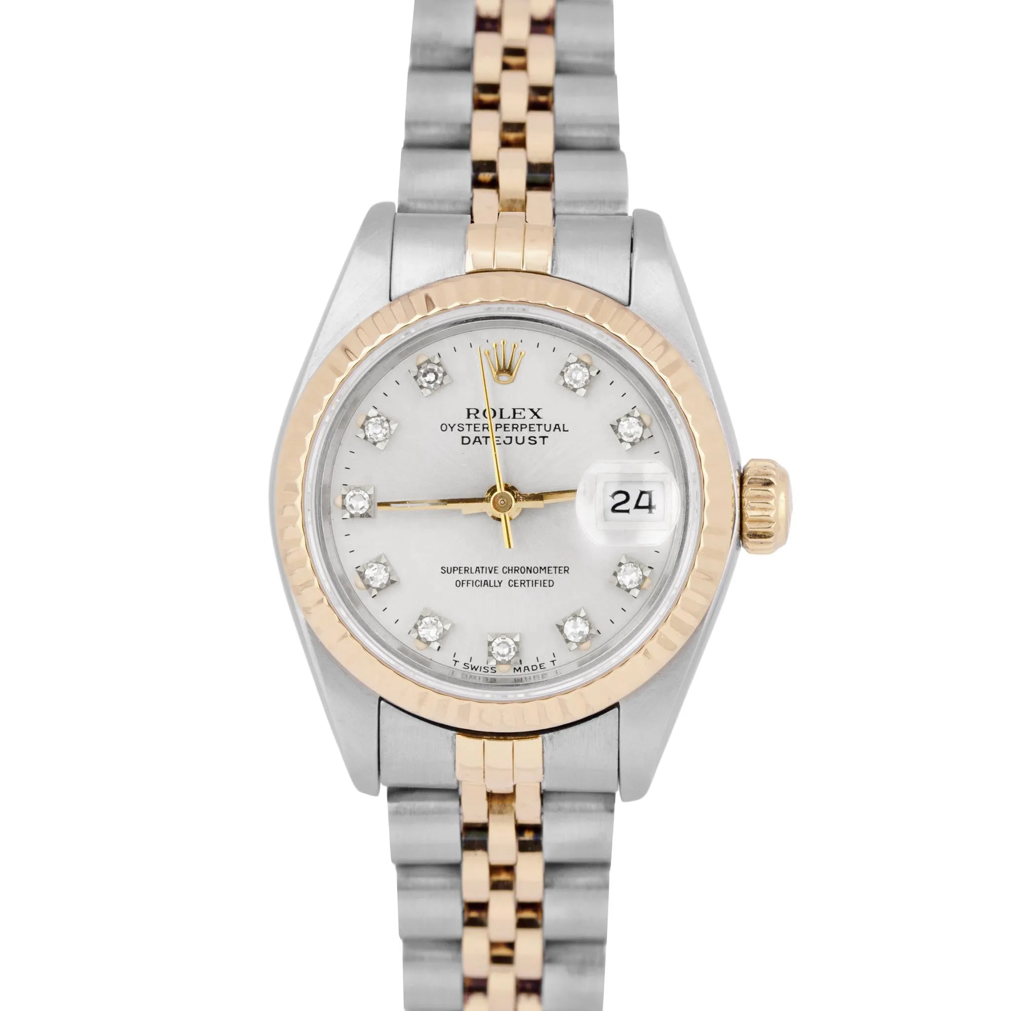 Rolex DateJust FACTORY DIAMOND Silver Two-Tone 18K Yellow Gold 26mm Watch 69173