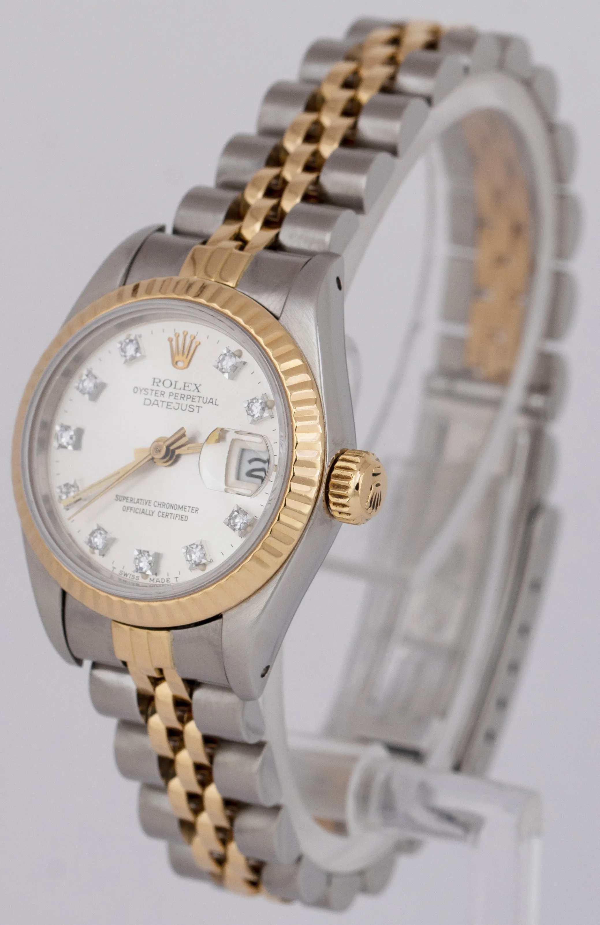Rolex DateJust FACTORY DIAMOND Silver Two-Tone 18K Yellow Gold 26mm Watch 69173