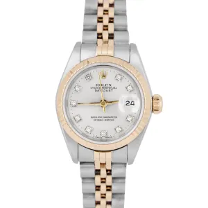 Rolex DateJust FACTORY DIAMOND Silver Two-Tone 18K Yellow Gold 26mm Watch 69173