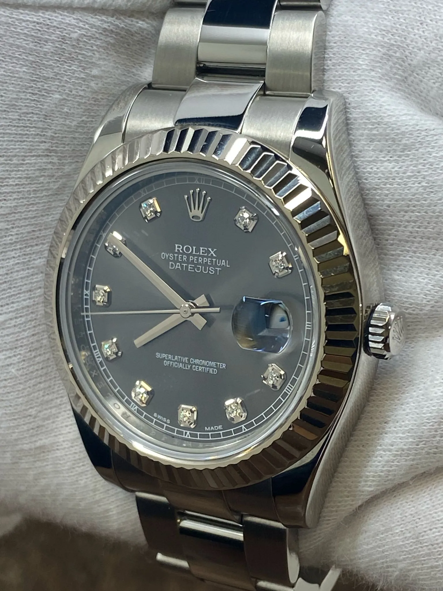 Rolex Datejust II 41mm 116334 Rhodium Diamond Dial Automatic Men's Watch