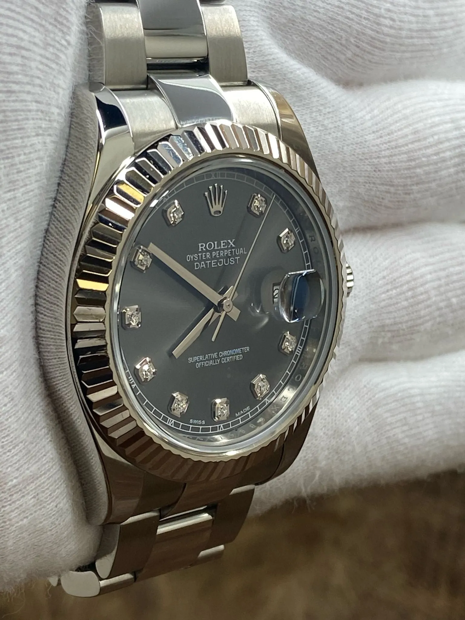 Rolex Datejust II 41mm 116334 Rhodium Diamond Dial Automatic Men's Watch