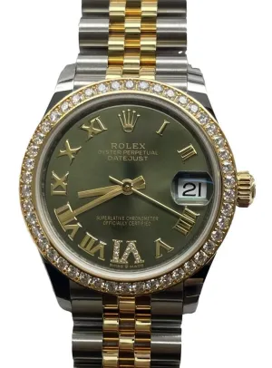 Rolex Datejust Midsize 31mm 278383RBR Olive Green Diamond Dial Automatic Women's Watch