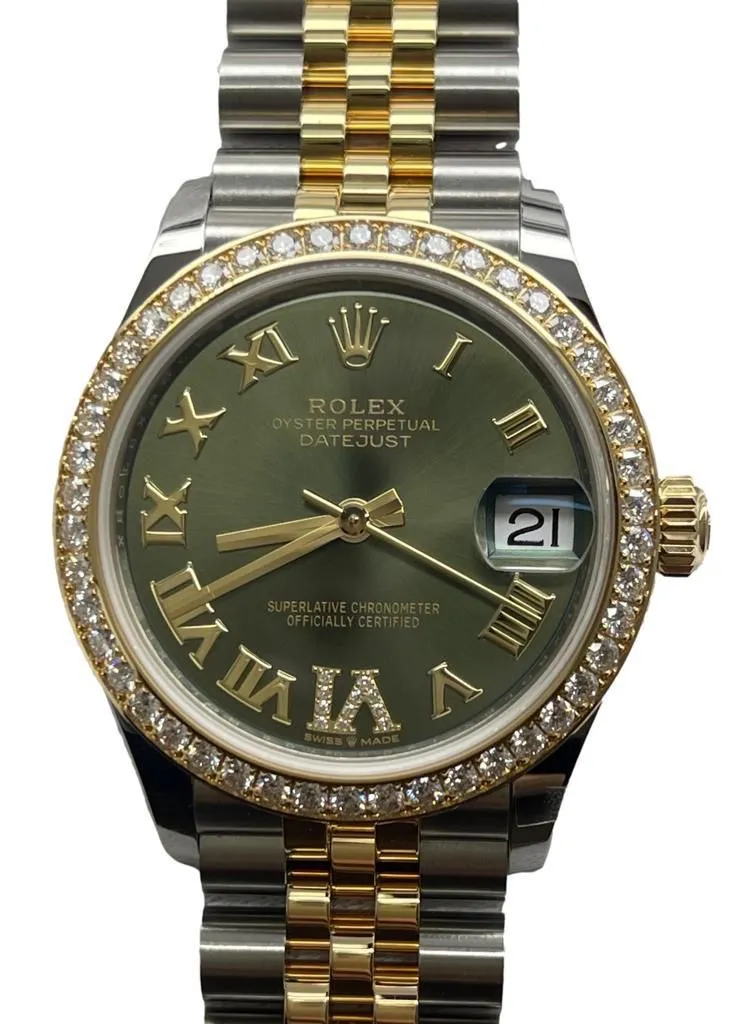 Rolex Datejust Midsize 31mm 278383RBR Olive Green Diamond Dial Automatic Women's Watch