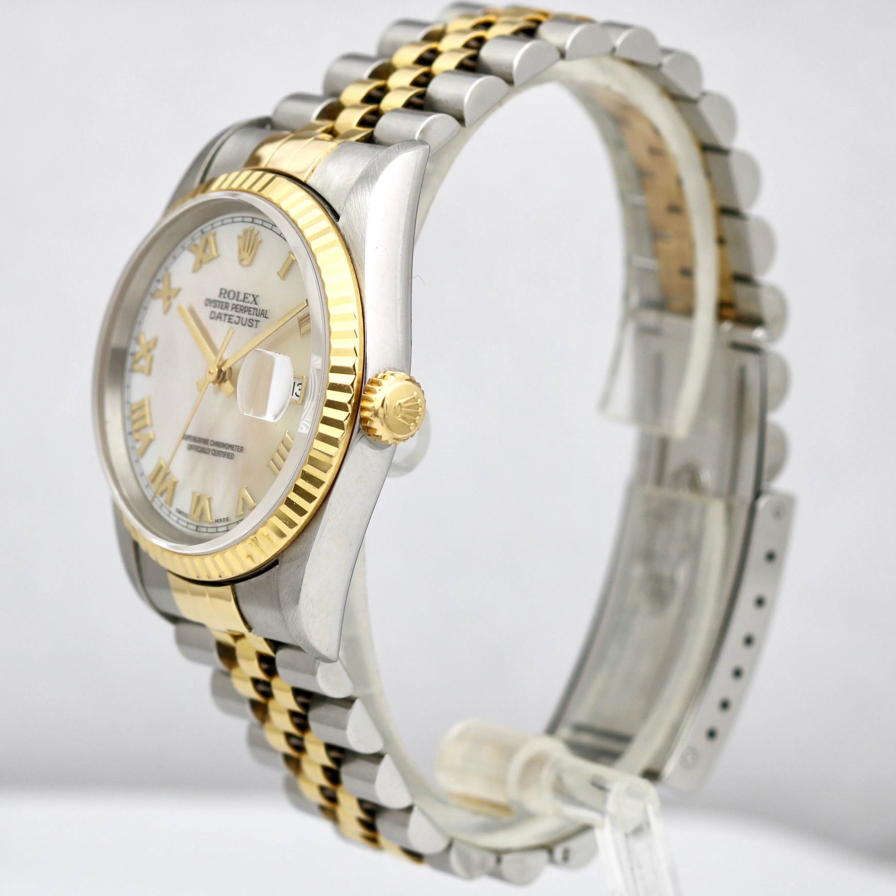Rolex DateJust NO HOLES Factory MOP Two Tone 18K Gold Jubilee 16233 36mm Watch
