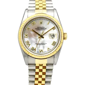 Rolex DateJust NO HOLES Factory MOP Two Tone 18K Gold Jubilee 16233 36mm Watch