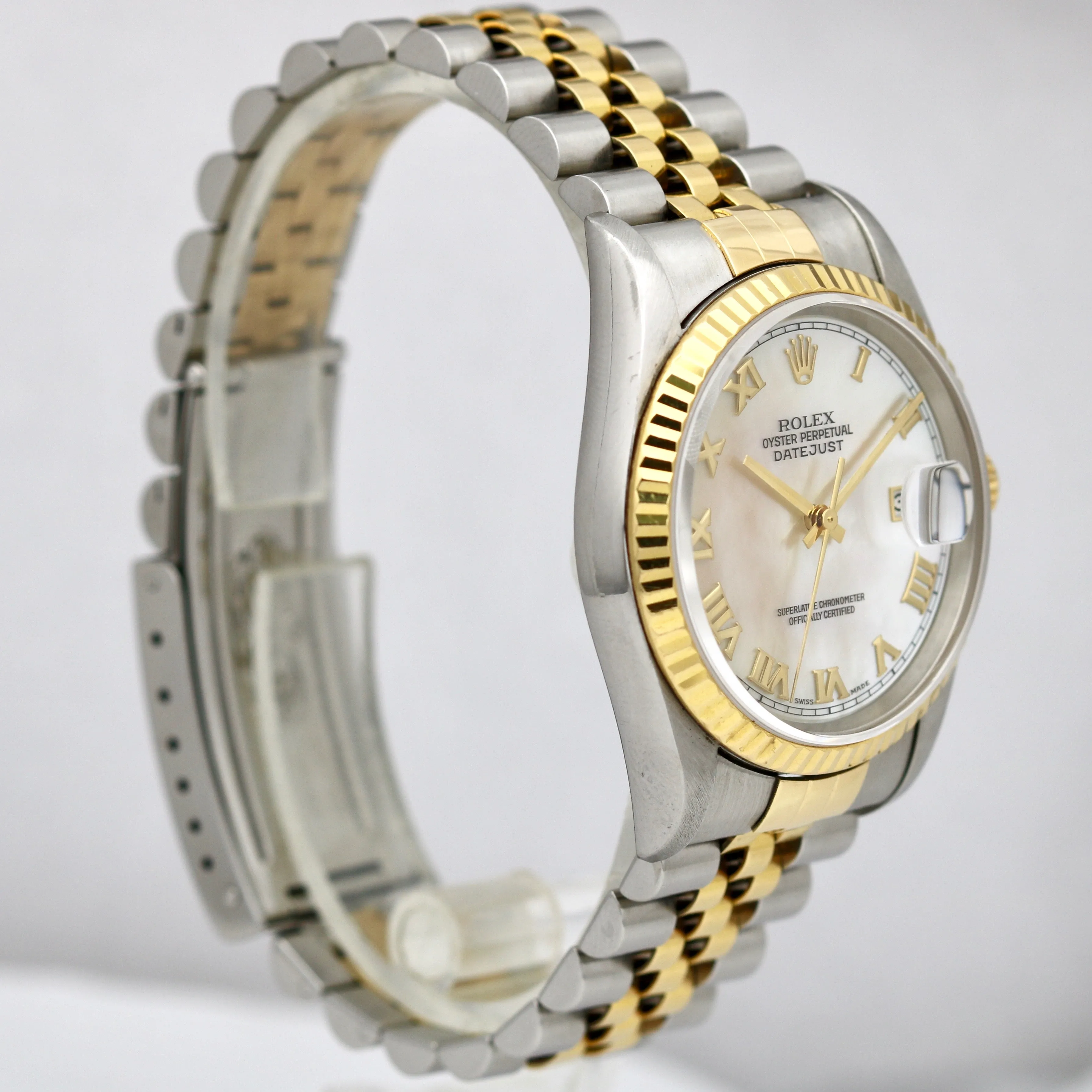Rolex DateJust NO HOLES Factory MOP Two Tone 18K Gold Jubilee 16233 36mm Watch