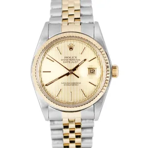 Rolex DateJust Two-Tone 18K Gold Steel Champagne Tapestry 36mm 16013 Watch