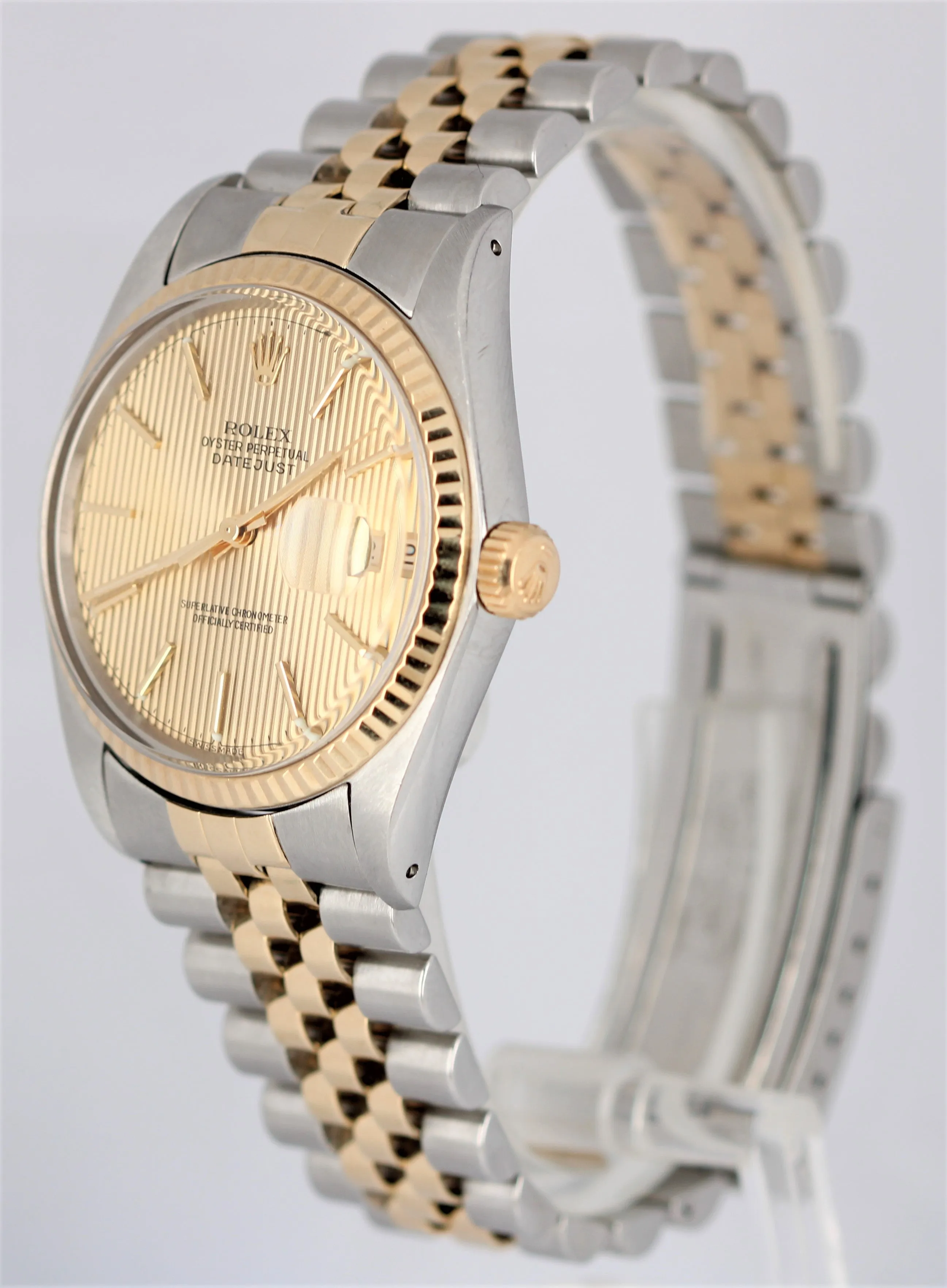 Rolex DateJust Two-Tone 18K Gold Steel Champagne Tapestry 36mm 16013 Watch