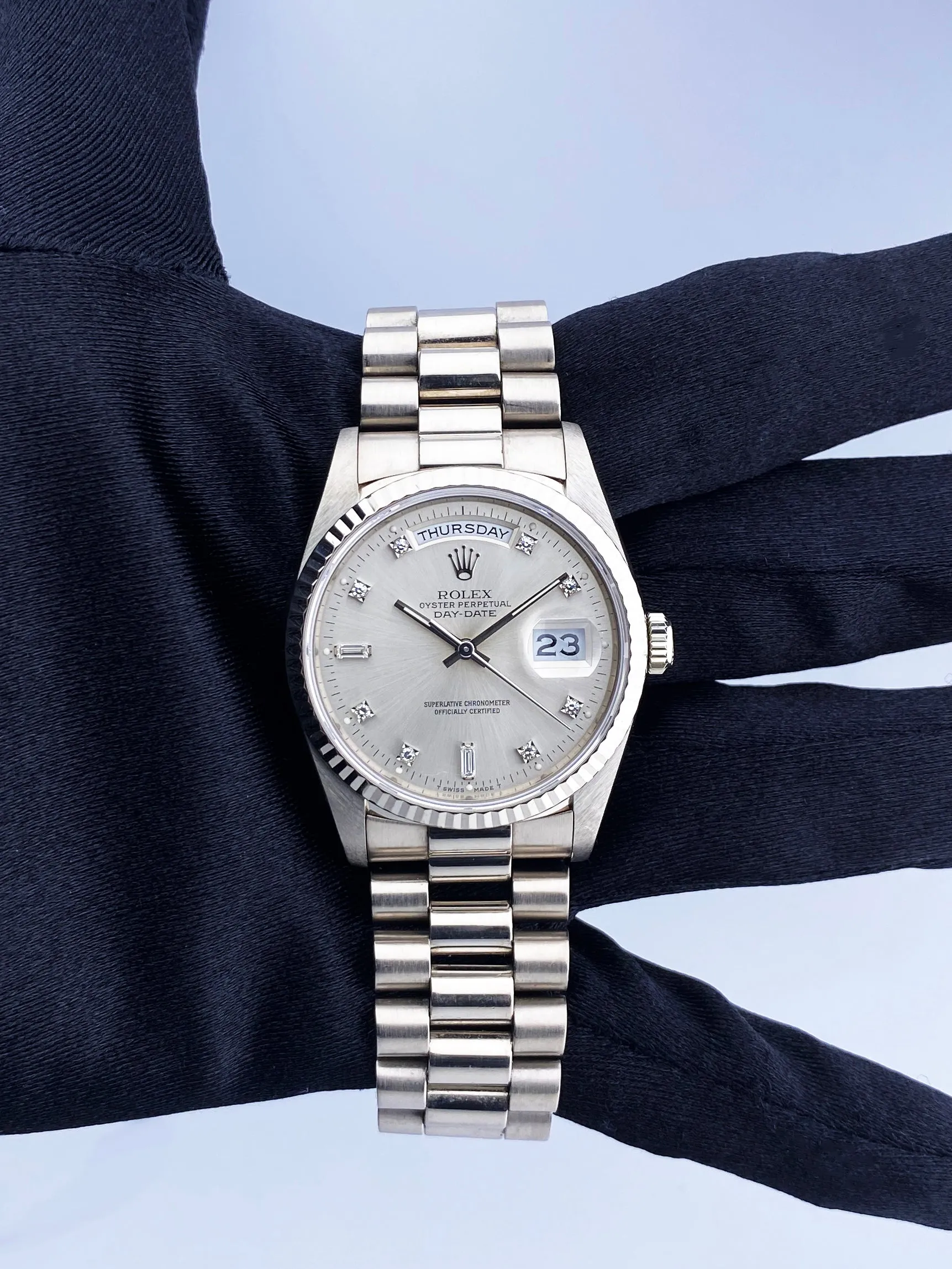 Rolex Day Date 18239 President 18K White Gold Diamond Dial Mens Watch