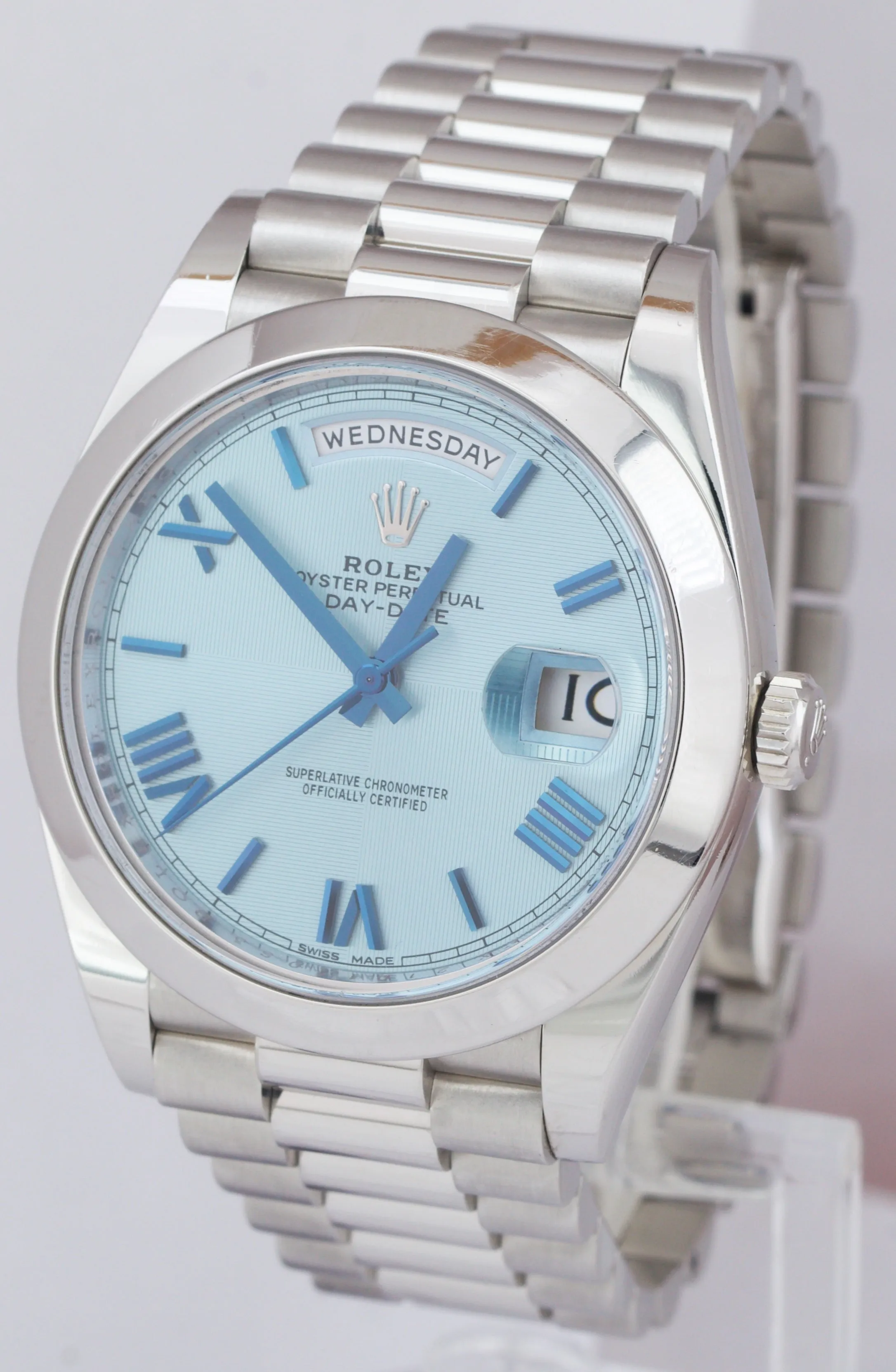 Rolex Day-Date President 40mm Platinum Blue Glacier Quadrant Roman 228206 B P