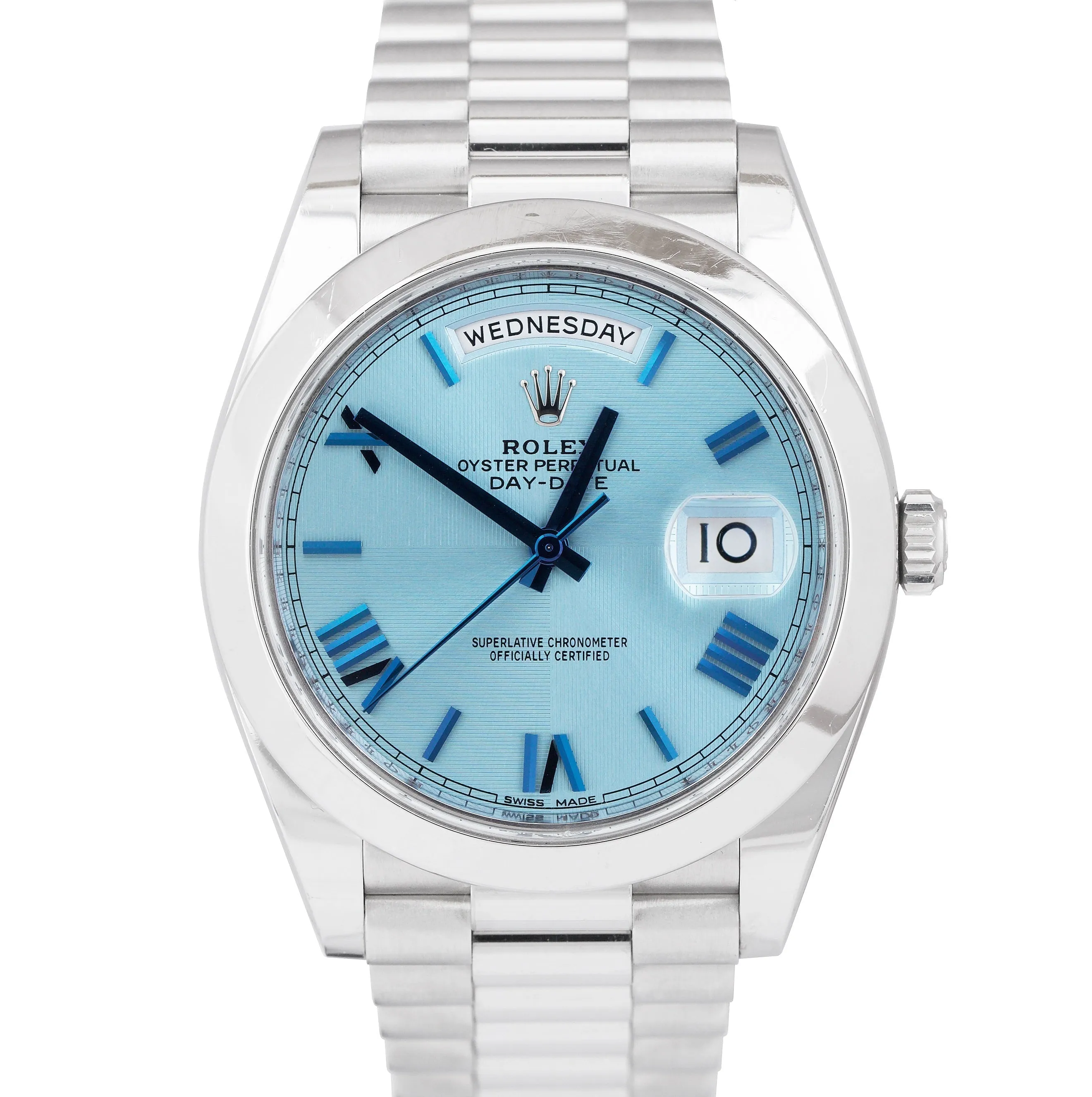 Rolex Day-Date President 40mm Platinum Blue Glacier Quadrant Roman 228206 B P
