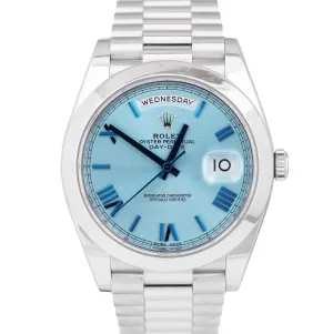 Rolex Day-Date President 40mm Platinum Blue Glacier Quadrant Roman 228206 B P