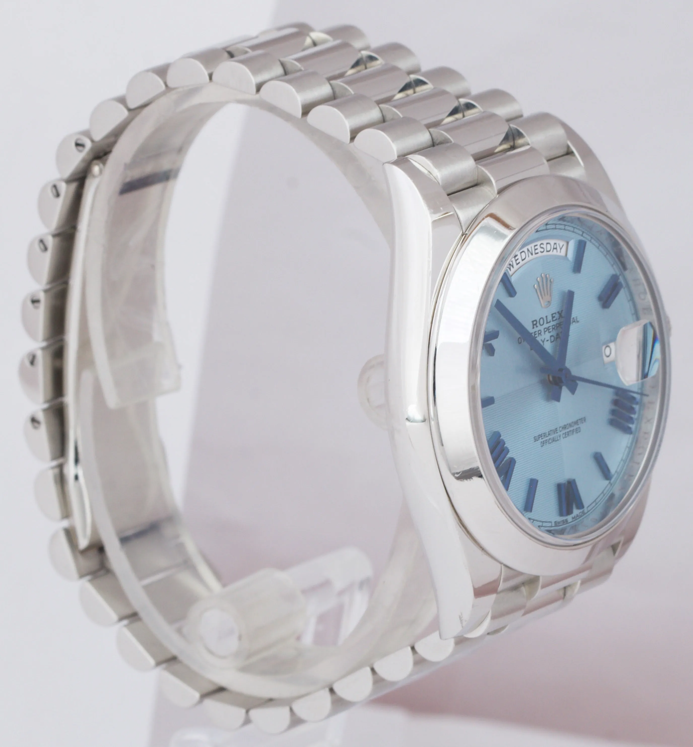 Rolex Day-Date President 40mm Platinum Blue Glacier Quadrant Roman 228206 B P