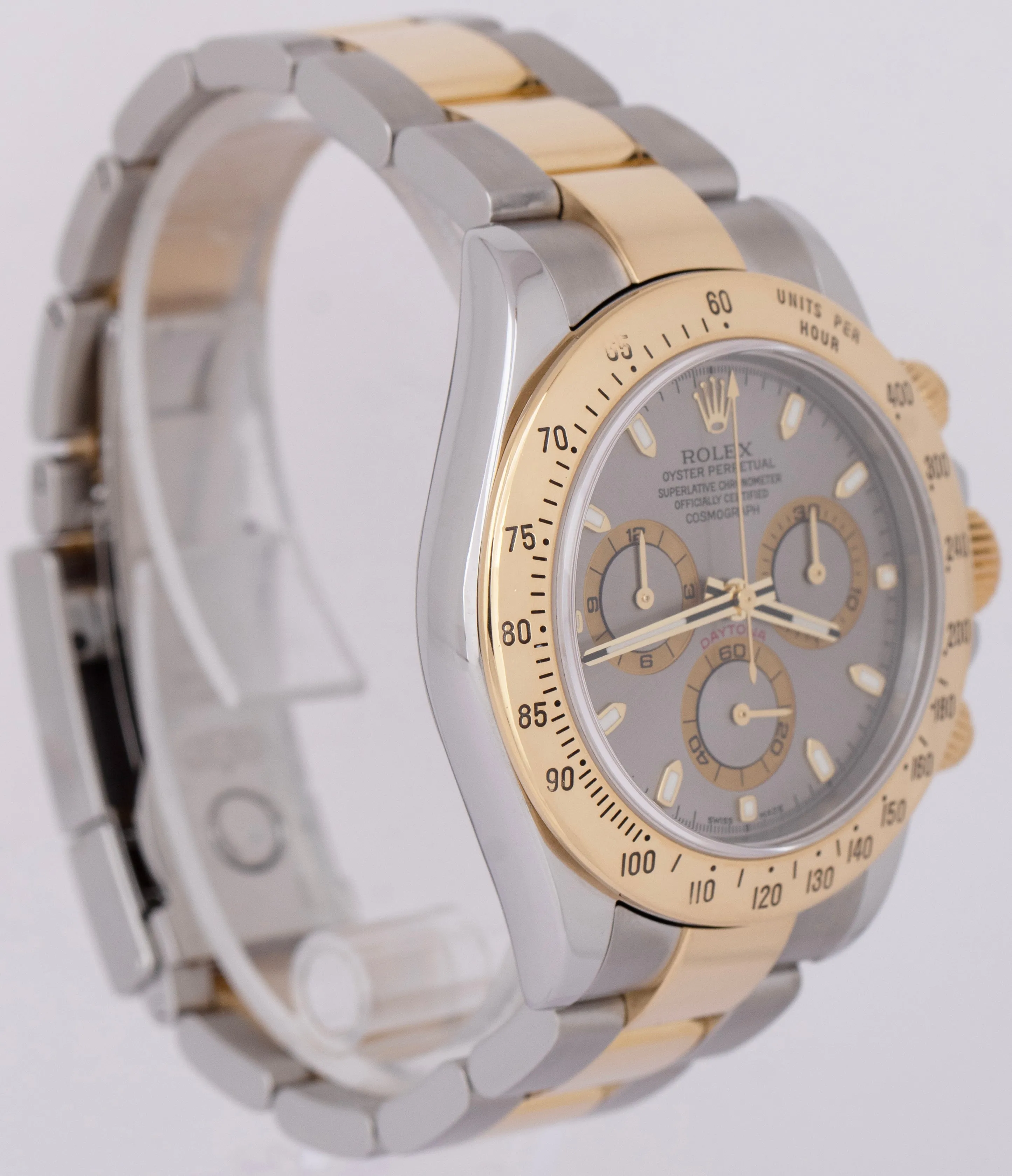 Rolex Daytona Cosmograph SLATE Rhodium 18K Yellow Gold Stainless Watch 116523