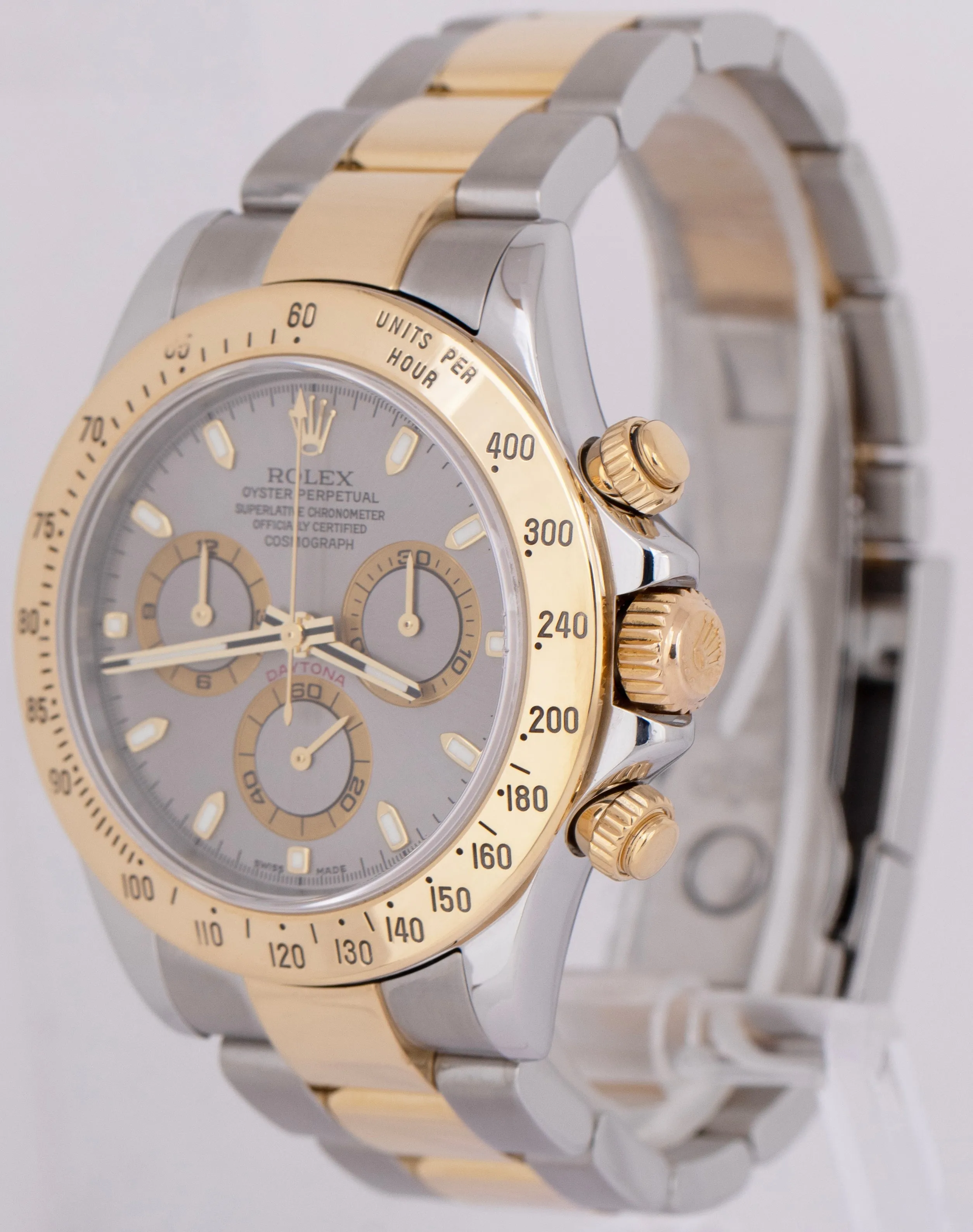 Rolex Daytona Cosmograph SLATE Rhodium 18K Yellow Gold Stainless Watch 116523