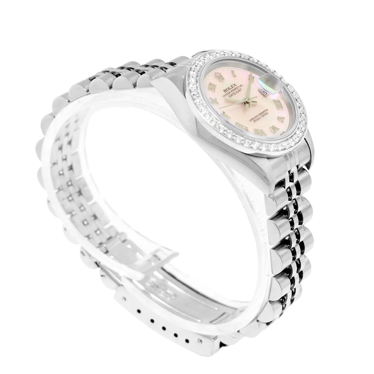 Rolex Lady-Datejust 26mm Stainless Steel Pink Mother of Pearl Deco Roman Dial & Custom Diamond Bezel 69174