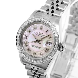 Rolex Lady-Datejust 26mm Stainless Steel Pink Mother of Pearl Deco Roman Dial & Custom Diamond Bezel 69174