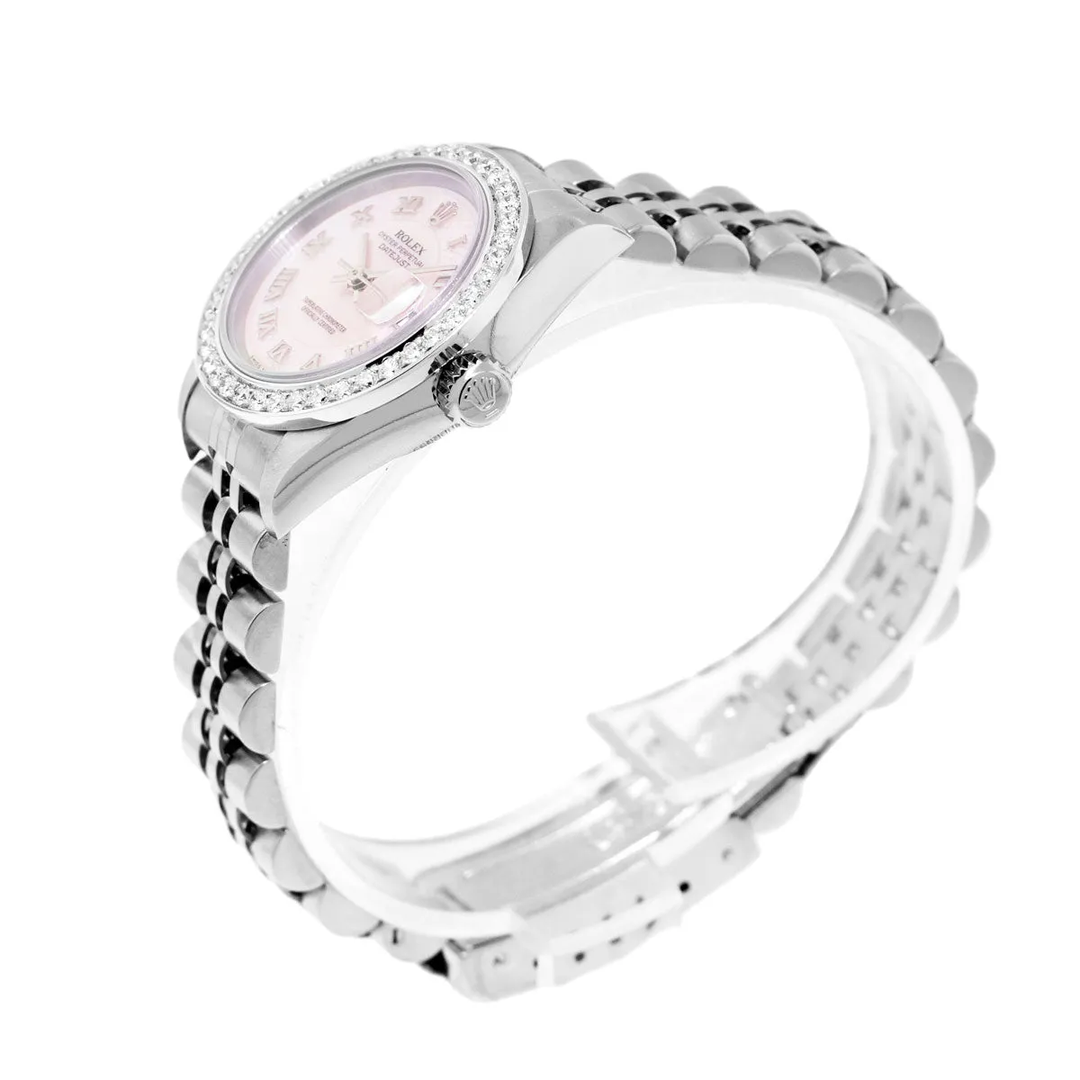 Rolex Lady-Datejust 26mm Stainless Steel Pink Mother of Pearl Deco Roman Dial & Custom Diamond Bezel 69174