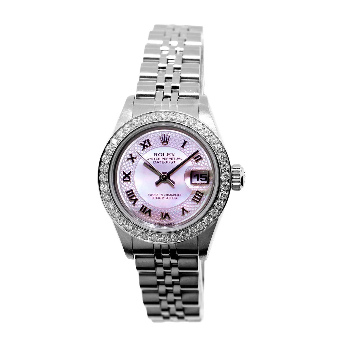 Rolex Lady-Datejust 26mm Stainless Steel Pink Mother of Pearl Deco Roman Dial & Custom Diamond Bezel 69174