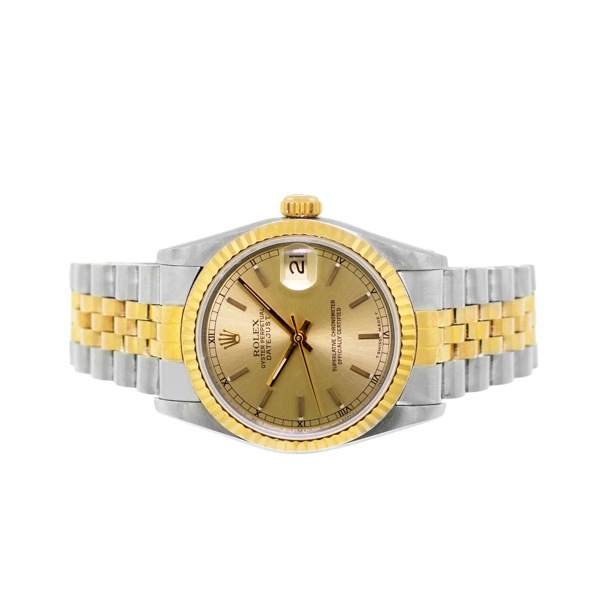 Rolex Lady-Datejust 31mm Yellow Gold Steel Champagne Index Dial & Fluted Bezel 68273