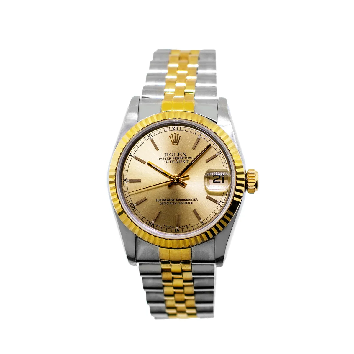 Rolex Lady-Datejust 31mm Yellow Gold Steel Champagne Index Dial & Fluted Bezel 68273