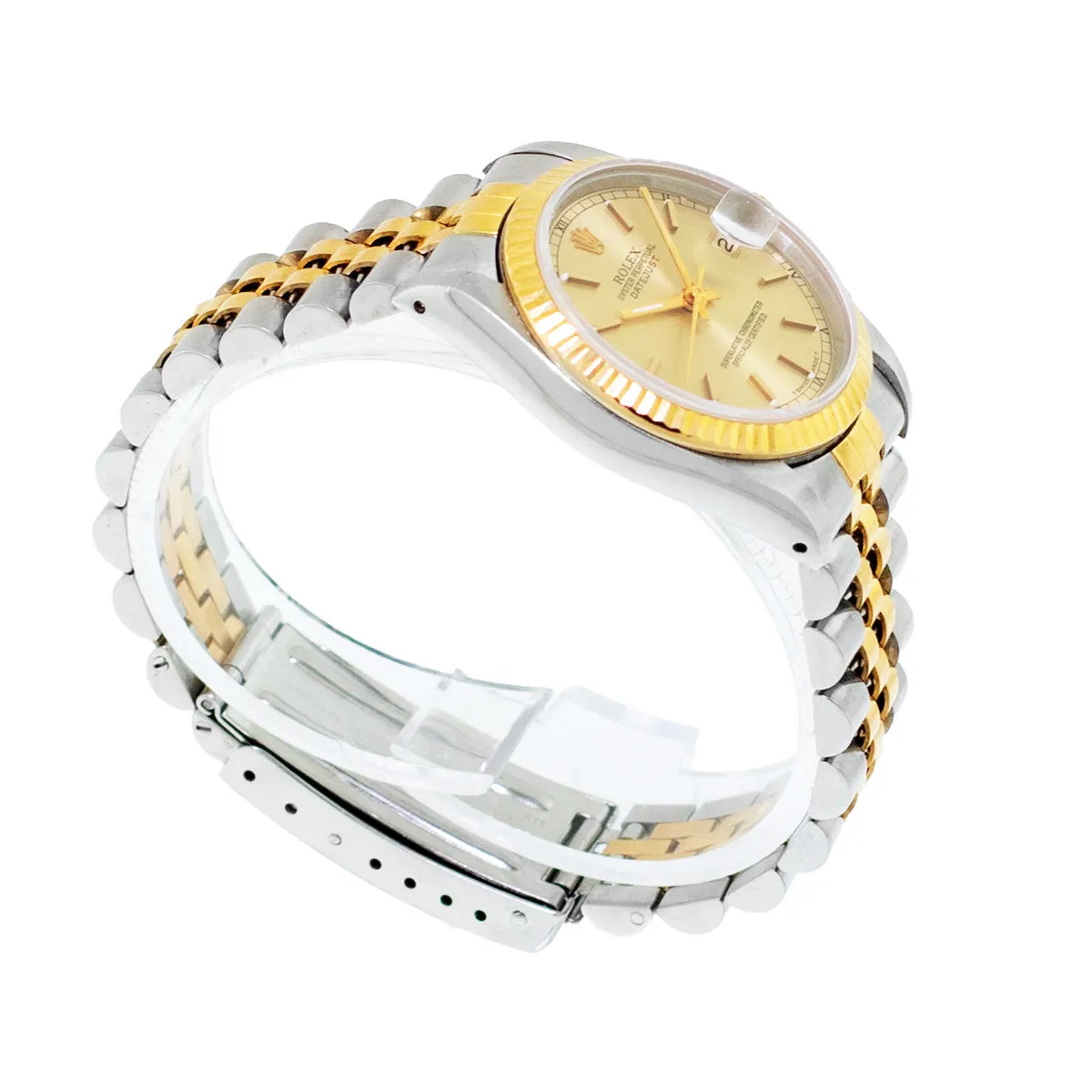 Rolex Lady-Datejust 31mm Yellow Gold Steel Champagne Index Dial & Fluted Bezel 68273