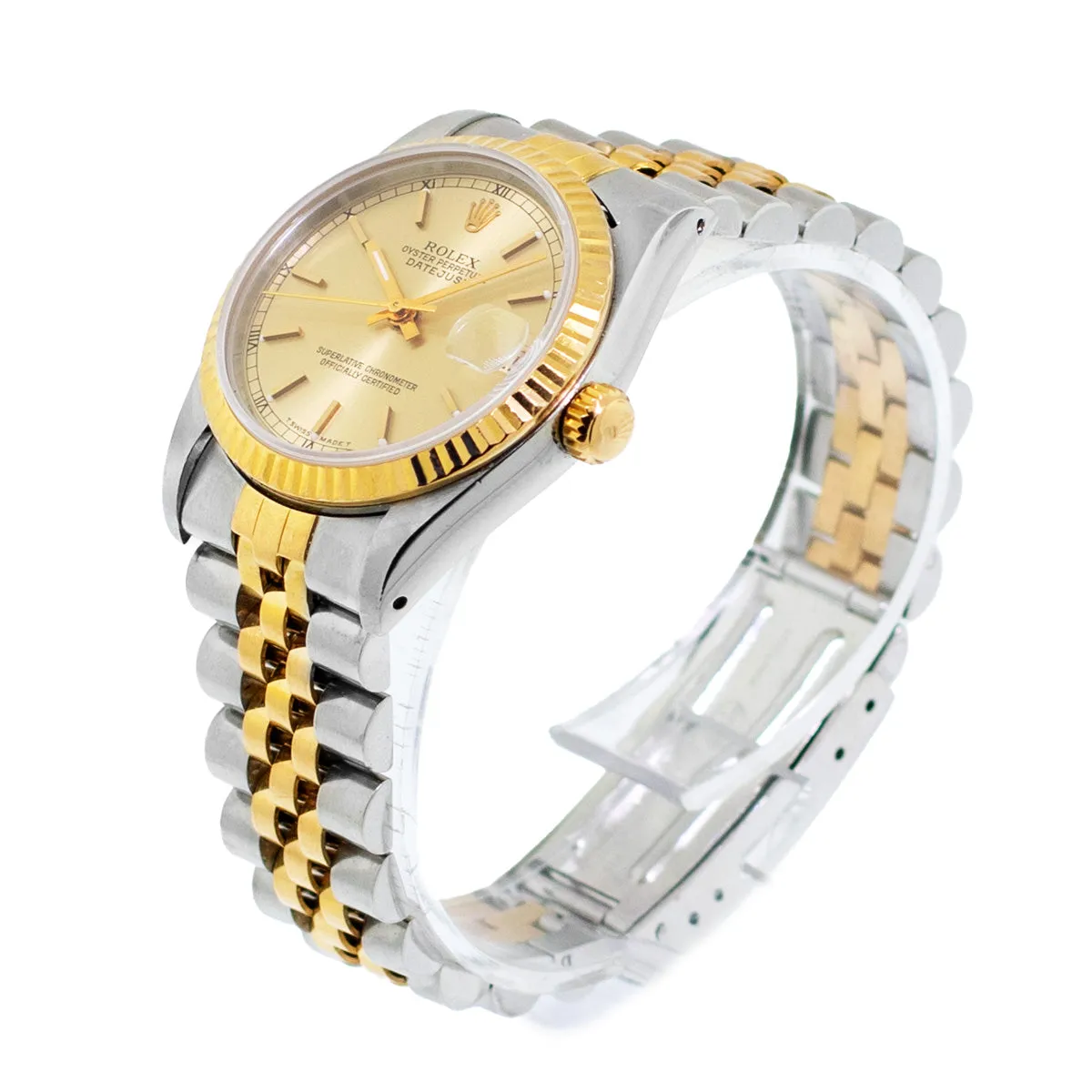 Rolex Lady-Datejust 31mm Yellow Gold Steel Champagne Index Dial & Fluted Bezel 68273
