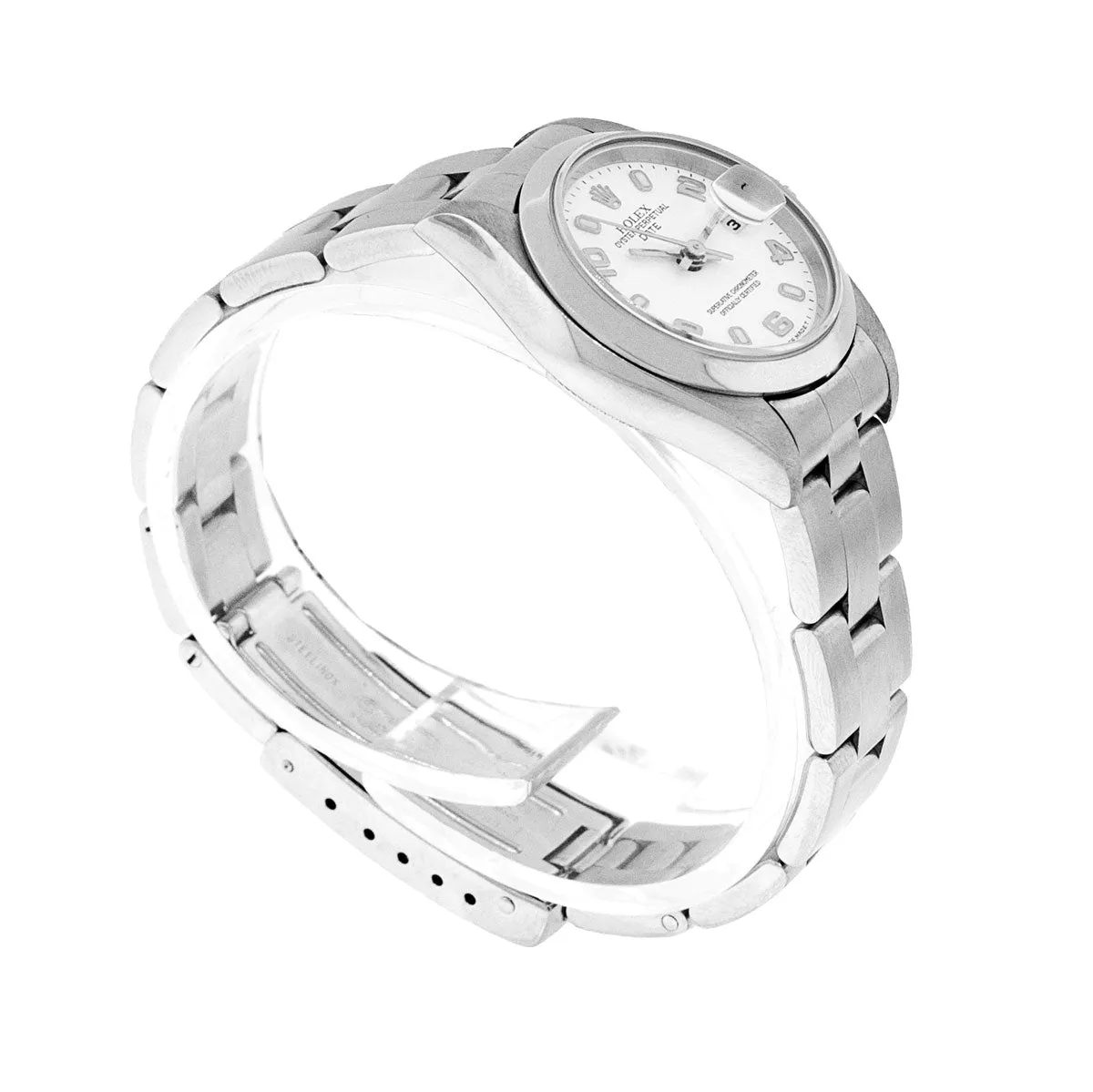 Rolex Lady Oyster Perpetual Date 26mm Stainless Steel White Arabic Dial & Smooth Bezel 69160