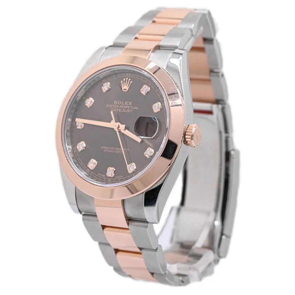 Rolex Men's Datejust Two Tone Rose Gold and Stainless Steel 41mm Chocolate Diamond Dial Watch Reference#: 126301